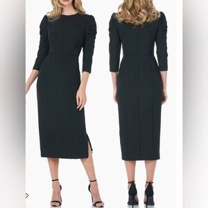 NEW Kay Unger Stretch Crepe Midi Black Dress sz 6